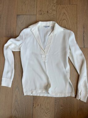 Helmut Lang Cream V-Neck Polo Collar Long-Sleeve Blouse